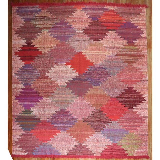 Vintage Zabihi Collection Swedish Inspired Turkish Kilim - 12' x 14'10" For Sale - Image 4 of 11