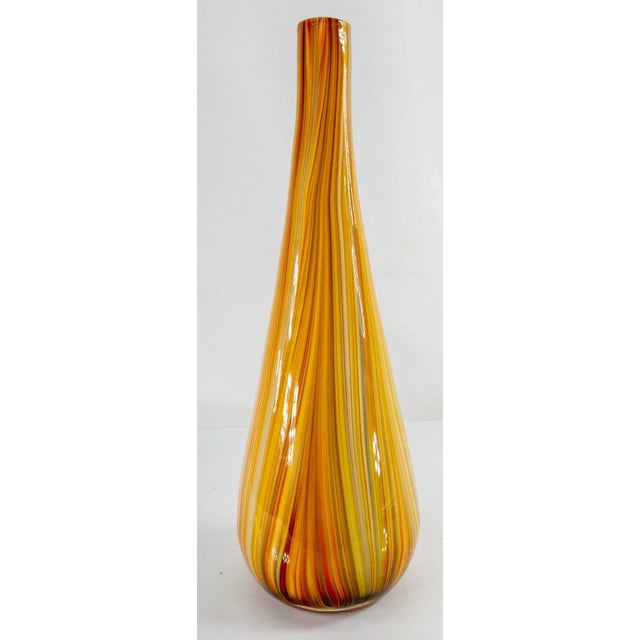 Mid-Century Modern Mid-Century Brightly Colored Orange and Yellow Art Glass Vase For Sale - Image 3 of 10