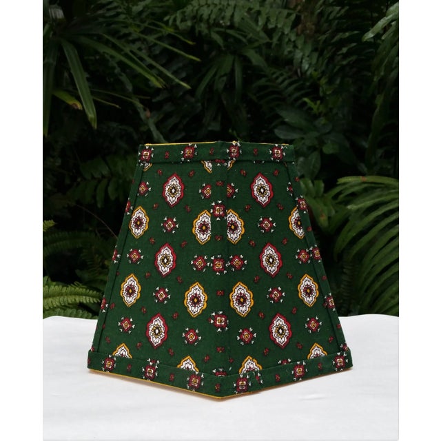 Textile Green Foulard French Country Lampshade Small Clip on Hexagon Handmade For Sale - Image 7 of 12