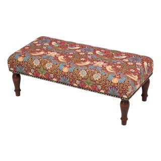Strawberry Thief Red Upholstered Regular Stool For Sale