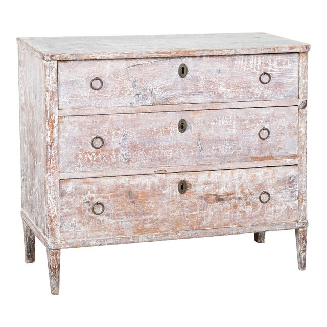 19th Century Swedish Painted Pine Chest of Three Drawers For Sale