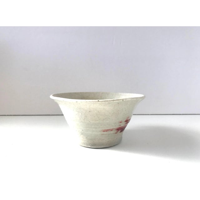 Contemporary Vintage Art Pottery White With Red Detail Bowl For Sale - Image 3 of 7