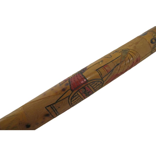 Antique Tijuana Mexico 1932 Aztec Native Painted Wood Walking Stick Cane For Sale - Image 4 of 13