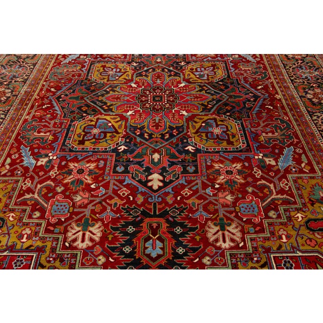 Red Antique Heriz Handmade Persian Medallion Designed Red Wool Rug For Sale - Image 8 of 10