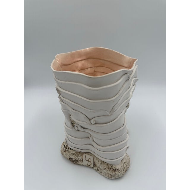 White Vintage 1980's Studio Pottery Monogram Lb For Sale - Image 8 of 8