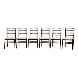 Set of Six Dining Chairs in Rosewood & Fabric, Giuseppe Scapinelli, 1950s For Sale