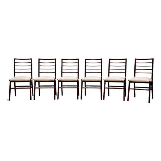 Set of Six Dining Chairs in Rosewood & Fabric, Giuseppe Scapinelli, 1950s For Sale