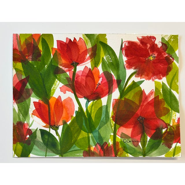 Original Watercolor Painting “Red Tissue Poppies” Framed For Sale - Image 9 of 12