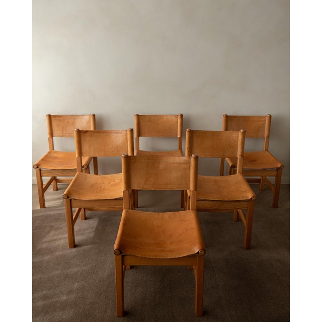 1980s Vintage Kotka Safari Dining Chairs in Pine and Saddle Leather attributed to Tomas Jelinek for Ikea, 1980s, Set of 6 For Sale - Image 5 of 18