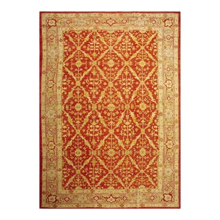 1890s Traditional Red Diamond Knotted Wool Antique Oushak Turkish Decorative Rug For Sale