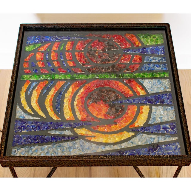 Mid-Century Wrought Iron and Glass Mosaic Side Coffee Table, France 1960s For Sale - Image 4 of 18