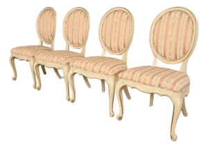 Karges French Provincial Louis XV Cream Lacquered and Gold Gilt Side Chairs or Dining Chairs, Set of Four