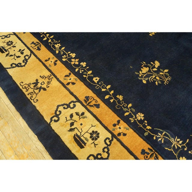 1920s Blue Navy Vase Floral Antique Chinese Peking Carpet 9'2" X 11'6" Rug For Sale In New York - Image 6 of 10