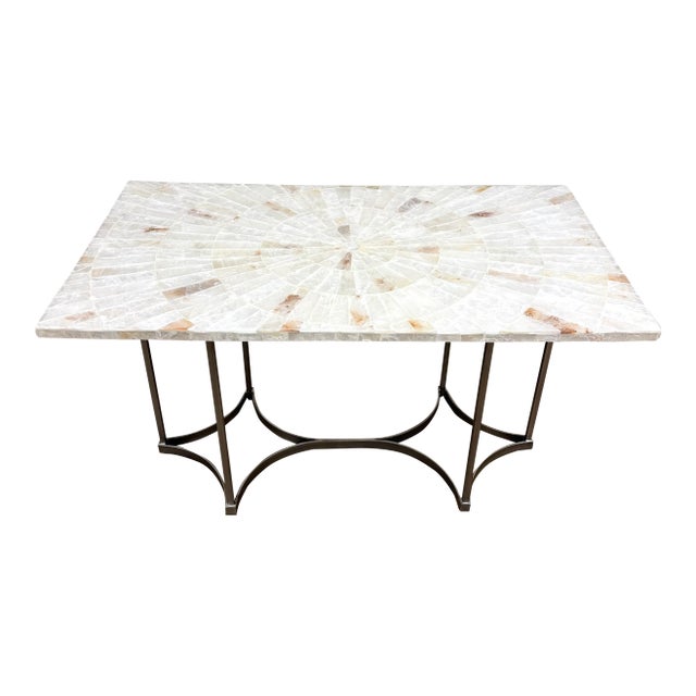 Vintage Hooker Furniture Co Selenite Mosaic Sunburst Dining Table Writing Desk For Sale