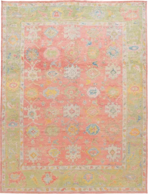 Pink Modern Turkish Oushak Handmade Wool Rug