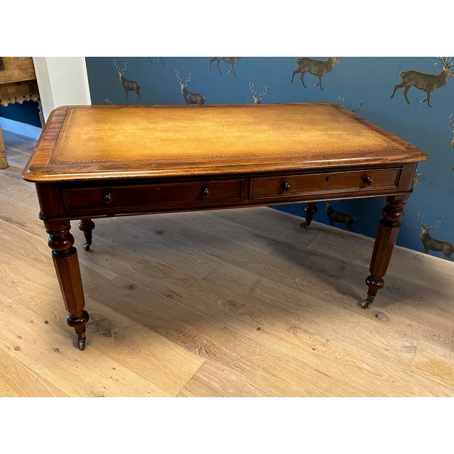 Tan Antique Writing Table in Mahogany, 1850 For Sale - Image 8 of 12