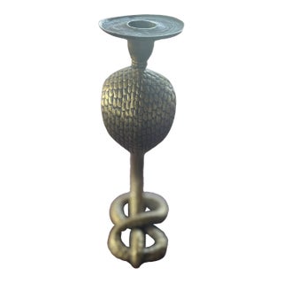 Mid Century Brass Cobra Snake Candle Holder For Sale