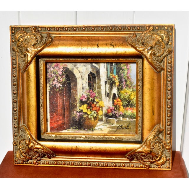 Mediterranean Guido Borelli Signed Oil Painting Italian Mediterranean Courtyard Ornate Frame For Sale - Image 3 of 17