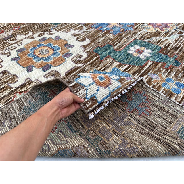 2000 - 2009 Brown Oushak Wool Rug With Multicolor Floral Design For Sale - Image 5 of 9