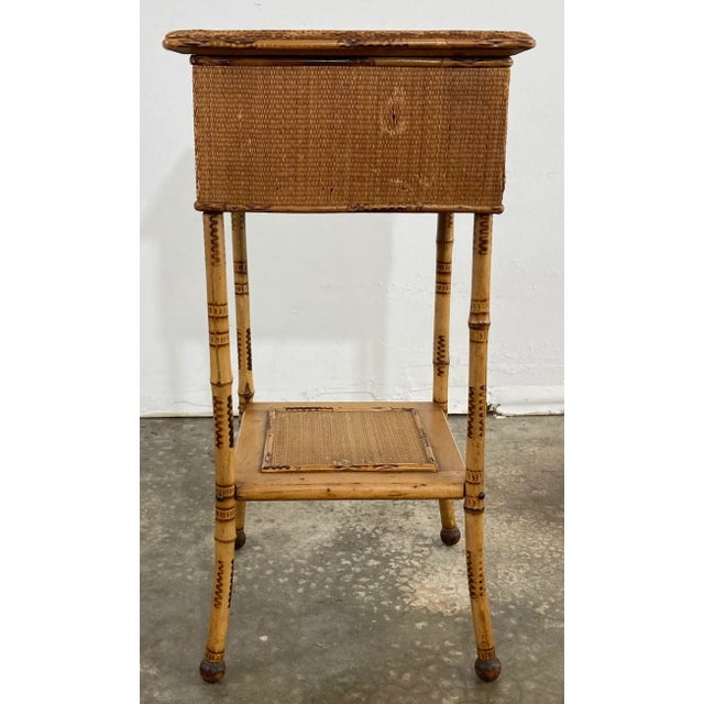 Antique Scorched Bamboo Sewing Table For Sale - Image 4 of 13