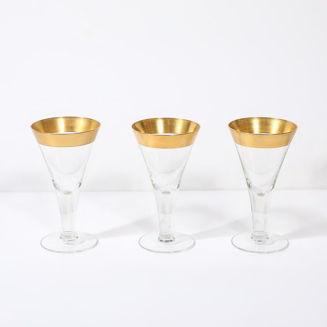 Gold Set of 6 Mid-Century Modernist Gilt Rimmed Wine Glasses by Dorothy Thorpe For Sale - Image 8 of 14