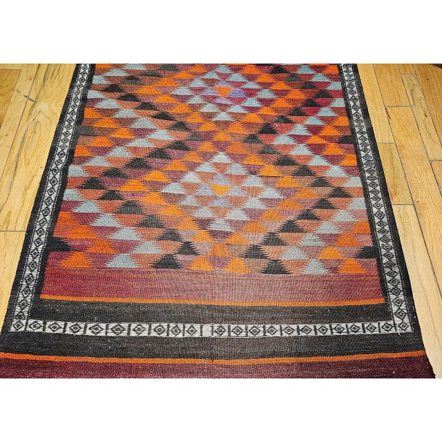 Red Vintage Moroccan Kilim Rug, Hand-Woven Wool, Geometric Pattern, 5' X 13' For Sale - Image 8 of 18