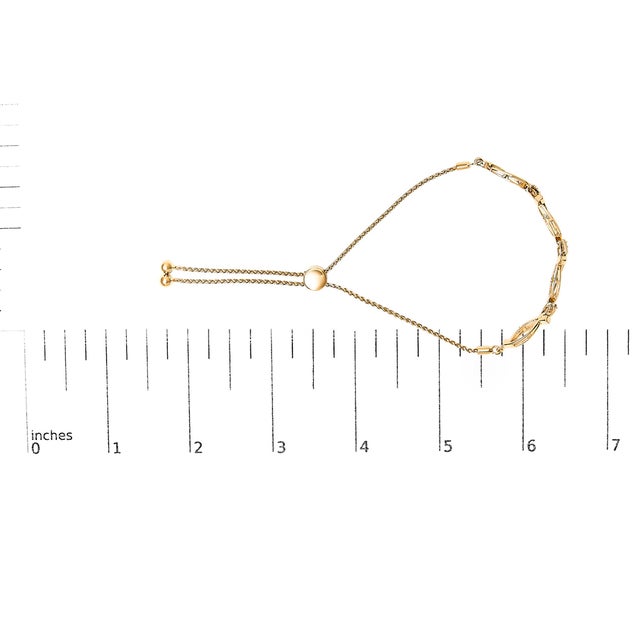 Early 21st Century 14K Yellow Gold Plated .925 Sterling Silver Diamond Accent Alternating Swirl link Bolo Bracelet (I-J Color, I2-I3 Clarity) - 6" to 9" Adjustable For Sale - Image 5 of 5