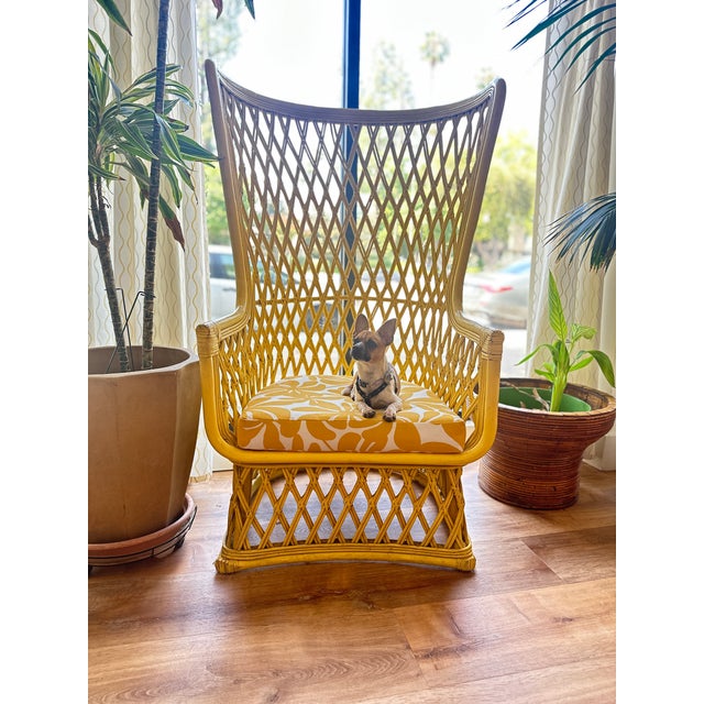 McGuire Vintage 1970s High-Back Rattan Wingback Lounge Chairs — Sculptural Coastal Mid-Century Modern Pair For Sale - Image 4 of 11