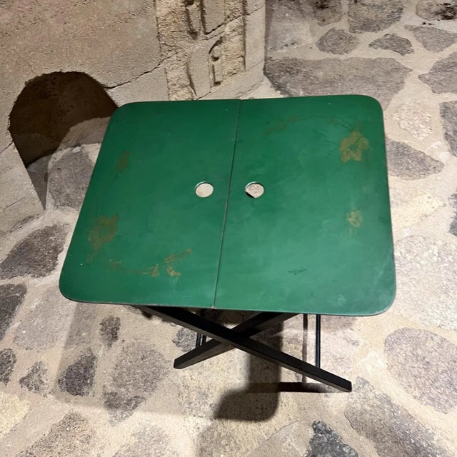 Woodcraft 1950s Woodcraft Hostette Four Folding Serve Tables Green Black For Sale - Image 4 of 12
