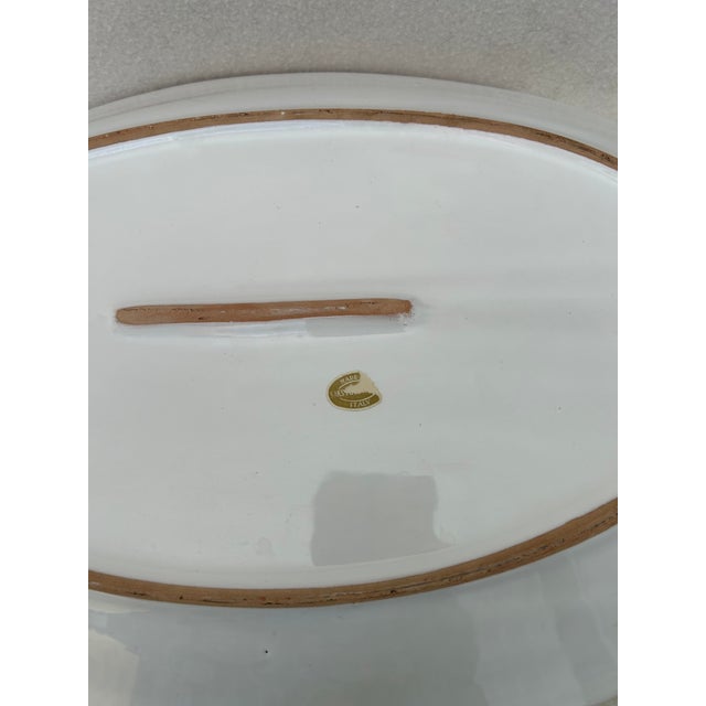 Vintage Italian Terracotta Art Pottery La Musa Desimone Saks Fifth Avenue Hand Painted Fish Market Oval Serving Platter For Sale In West Palm - Image 6 of 10