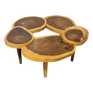 Organic Live Edge Walnut Slab Coffee Table – Multi-Section Wood W/ Butterfly Inlays For Sale