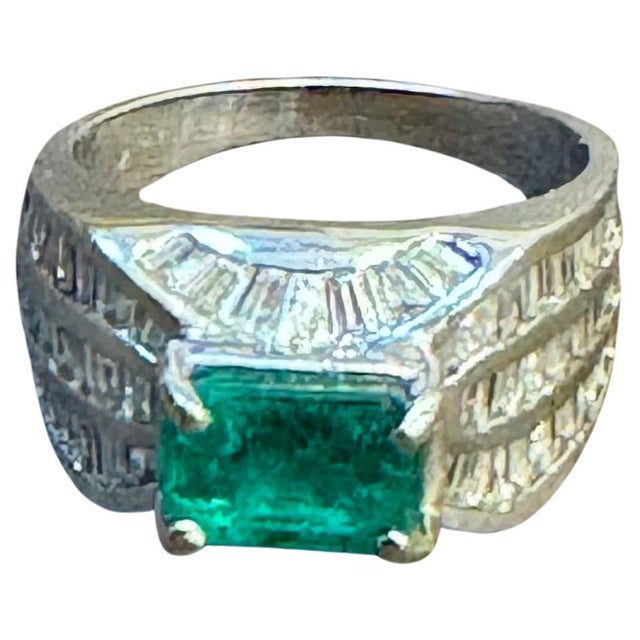 1.3 Ct Colombian Emerald Cut Emerald & 1 Ct Diamond 14 Kt White Gold Ring Size 7 For Sale - Image 15 of 18