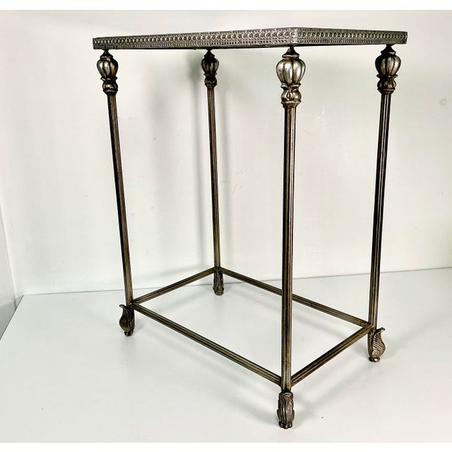1970s Vintage Hollywood Regency Italian Neoclassical Black Marble Top Metal Side Table For Sale - Image 13 of 16