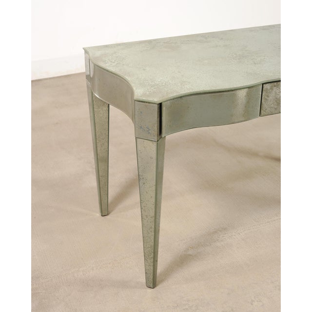 Antiqued Serpentine Mirrored Vanity Dressing Table or Desk For Sale - Image 9 of 15