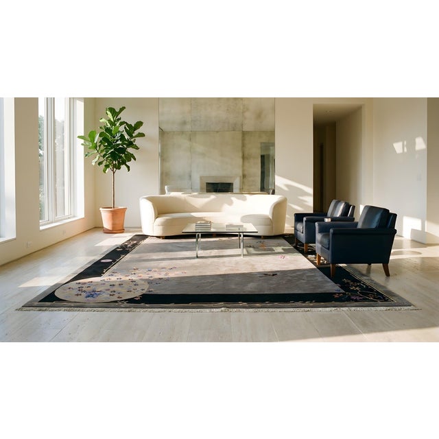 1920s Gray Floral Modernist Antique Chinese Art Deco Carpet 8'10" X 11'6" Handknotted Wool Rug For Sale - Image 13 of 13