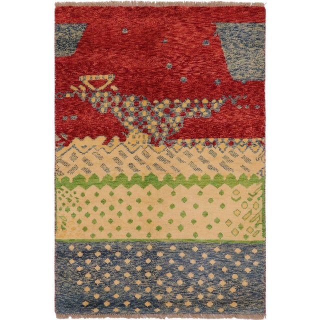 Modern Balochi Red/Blue Wool Rug - 3'0''x4'11'' For Sale - Image 11 of 11