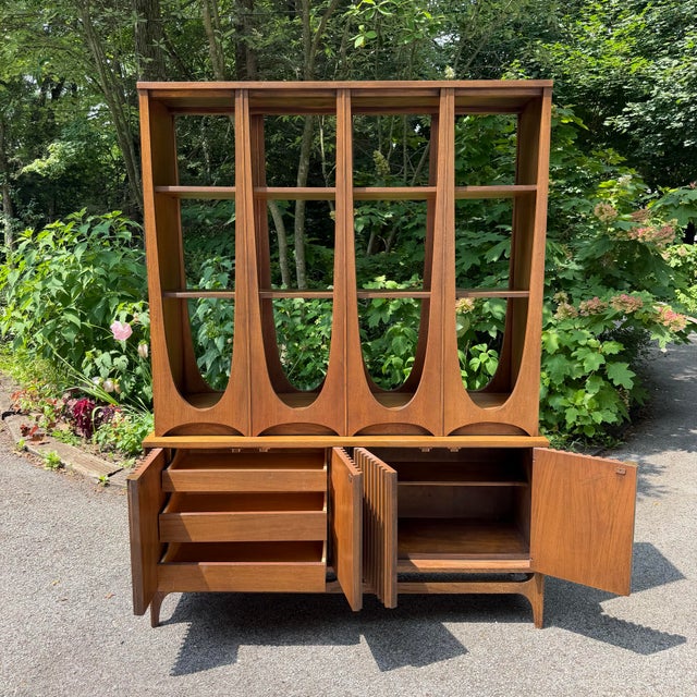 Broyhill Broyhill Brasilia Walnut Mid Century Modern Room Divider / Display Cabinet, Attributed For Sale - Image 4 of 12