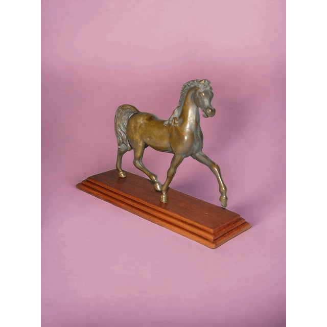 Mid-Century Modern Bronze Horse with Wooden Base For Sale - Image 3 of 6