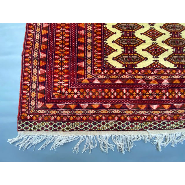 Afghan Hand-Knotted Ivory and Rust Ersari Tribal Wool Rug 6.9 X 9.10 Ft For Sale - Image 6 of 12