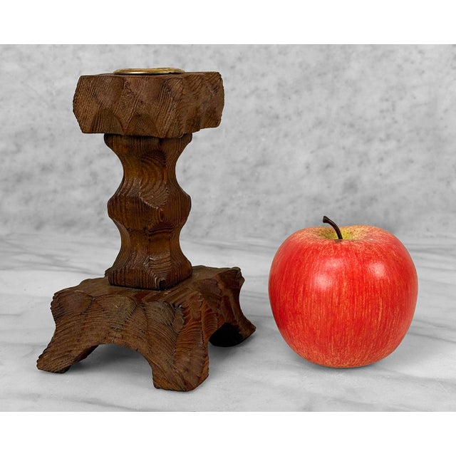 Brutalist Vintage Brutalist Tiki Carved Wood Candlestick Holders - A Pair For Sale - Image 3 of 8