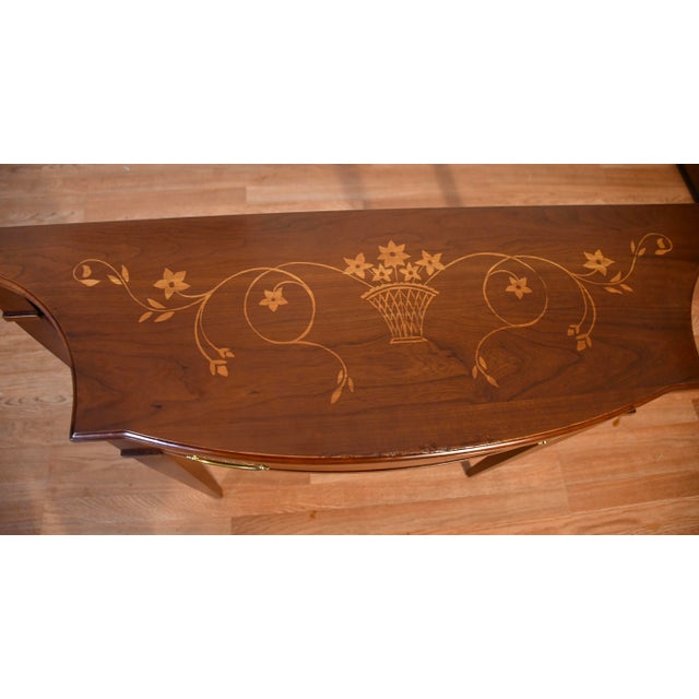 1980s Harden English Regency Style Cherry Inlaid Console Table For Sale - Image 18 of 18