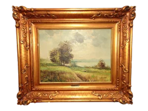 1970s Impressionist Style Field Landscape Oil Painting by E. Meani, Framed