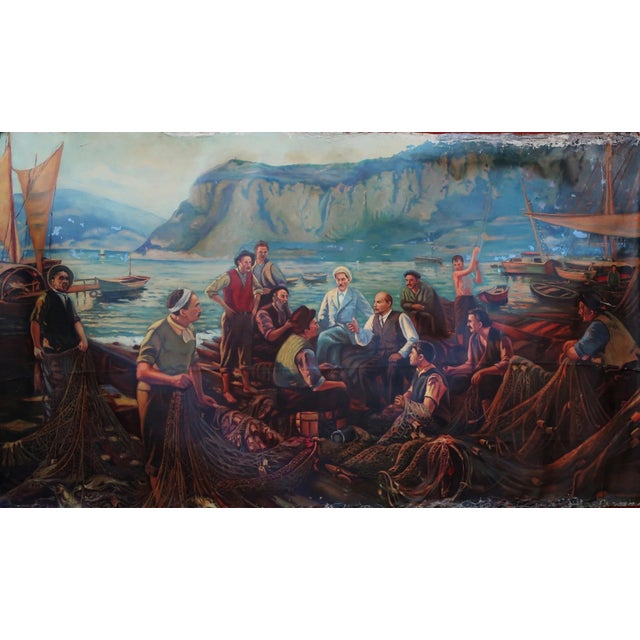 Lenin & Fishermen, Antique Soviet Oil Painting, 1960s Ukrainian Art 133-228 For Sale