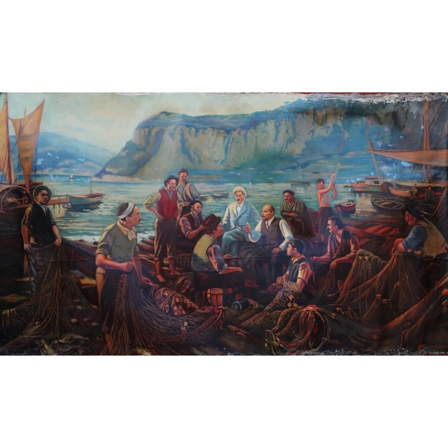 Lenin & Fishermen, Soviet Oil Painting, 1960s Ukrainian Art 133-228 For Sale