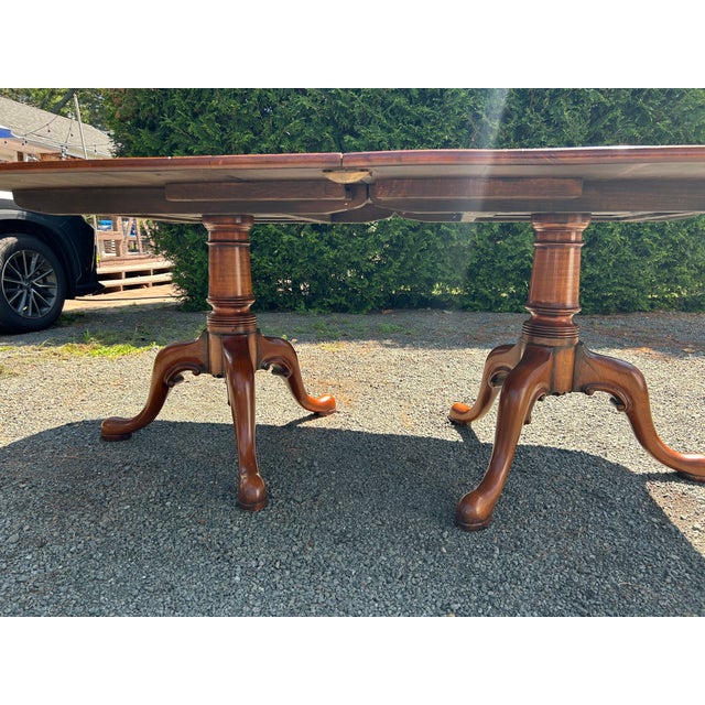 Monumental Vintage Walnut Dining Table With Queen Anne Style Pedestals For Sale - Image 12 of 18
