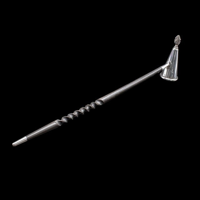 English Pair of Vintage Candlesticks, English, Silver Plate, Snuffer Tool, Mid Century For Sale - Image 3 of 11