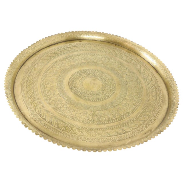 Large Oriental Brass Serving Tray with Floral and Geometric Pattern, 1920s For Sale - Image 14 of 18