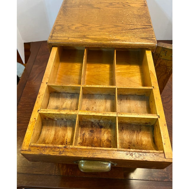 1950s Vintage Oak Post Office Locking Employees Cash & Stamp Box by National Cabinet Co. For Sale - Image 10 of 12