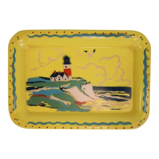 Tony Sarg Nantucket Yellow Catchall Tray W/ Sankaty Lighthouse Sconset Illustration For Sale