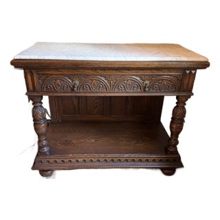 1920s Carved Oak Jacobean Style Server by Kittinger For Sale